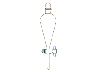 Funil de separação, forma de pêra, tipo Squibb, torneira de PTFE
