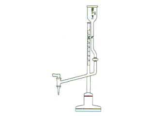 Bureta micro “Bang”, faixa azul, “classe A”, com torneiras de vidro ou PTFE