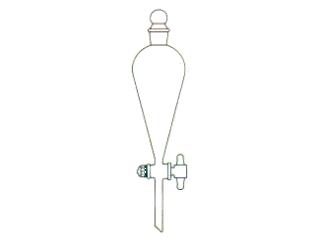 Funil de separação, forma de pêra, tipo Squibb, torneira de PTFE