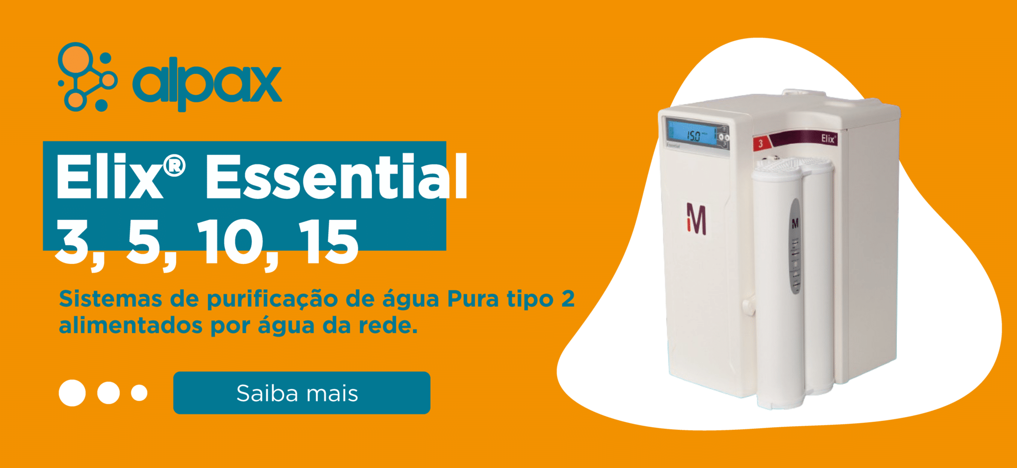 Elix® Essential 3, 5, 10, 15 Sistemas de purificação de água Pura tipo 2